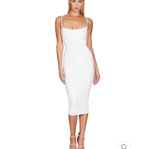 Nookie White Spaghetti Strap Midi Bodycon Dress